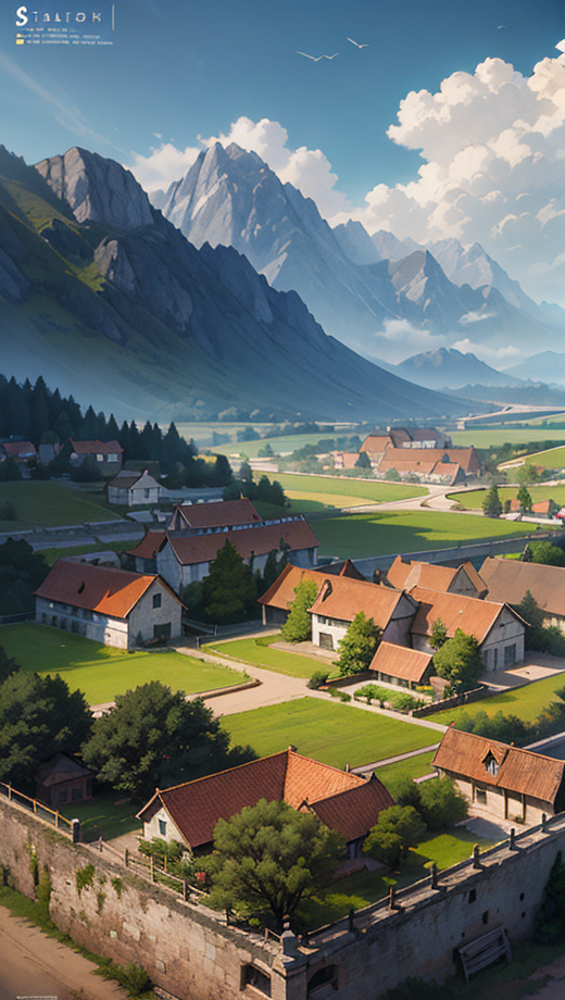 (matte painting_1.37) of a countryside landscape of a village. vibrant, sunny, elaborate, detailed digital art trending in artst seed-3532718272_time-20230601013535.png